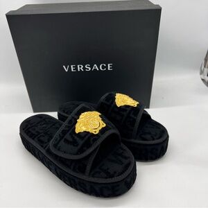 Versace Black Slides with Gold Medusa